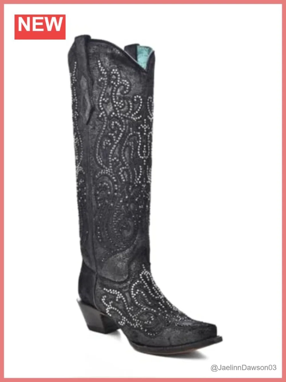 Over the Knee Embroidered Rhinestone Snip Toe Pull On Leather Boots